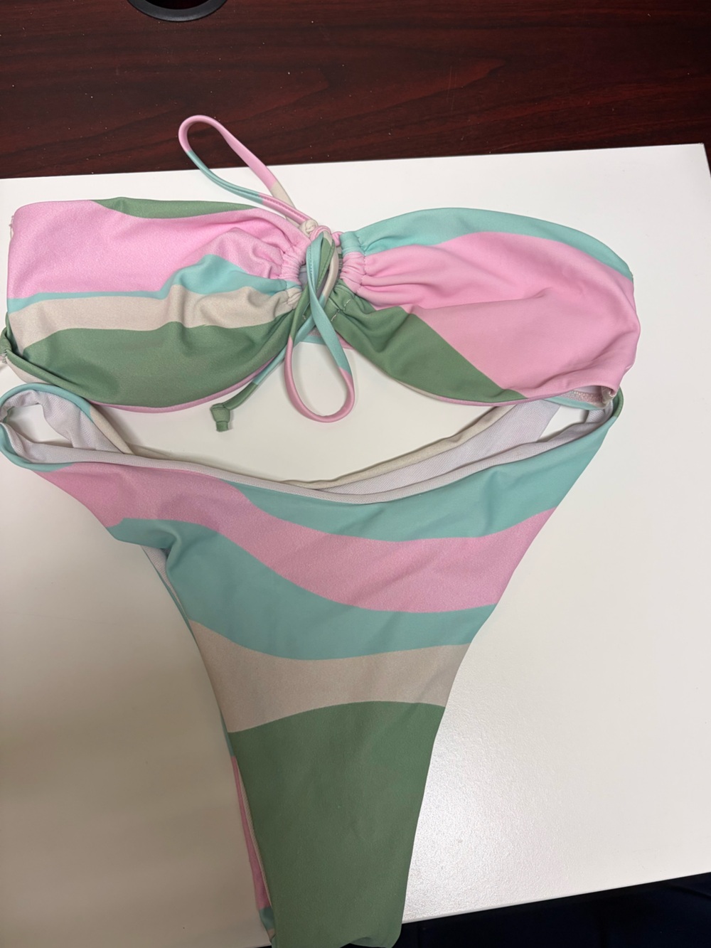 Pastel Stripe One-Shoulder Bikini Top - Pink, Mint & Sage